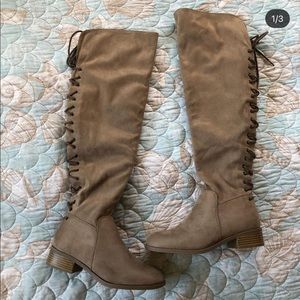 Over the knee light brown boots